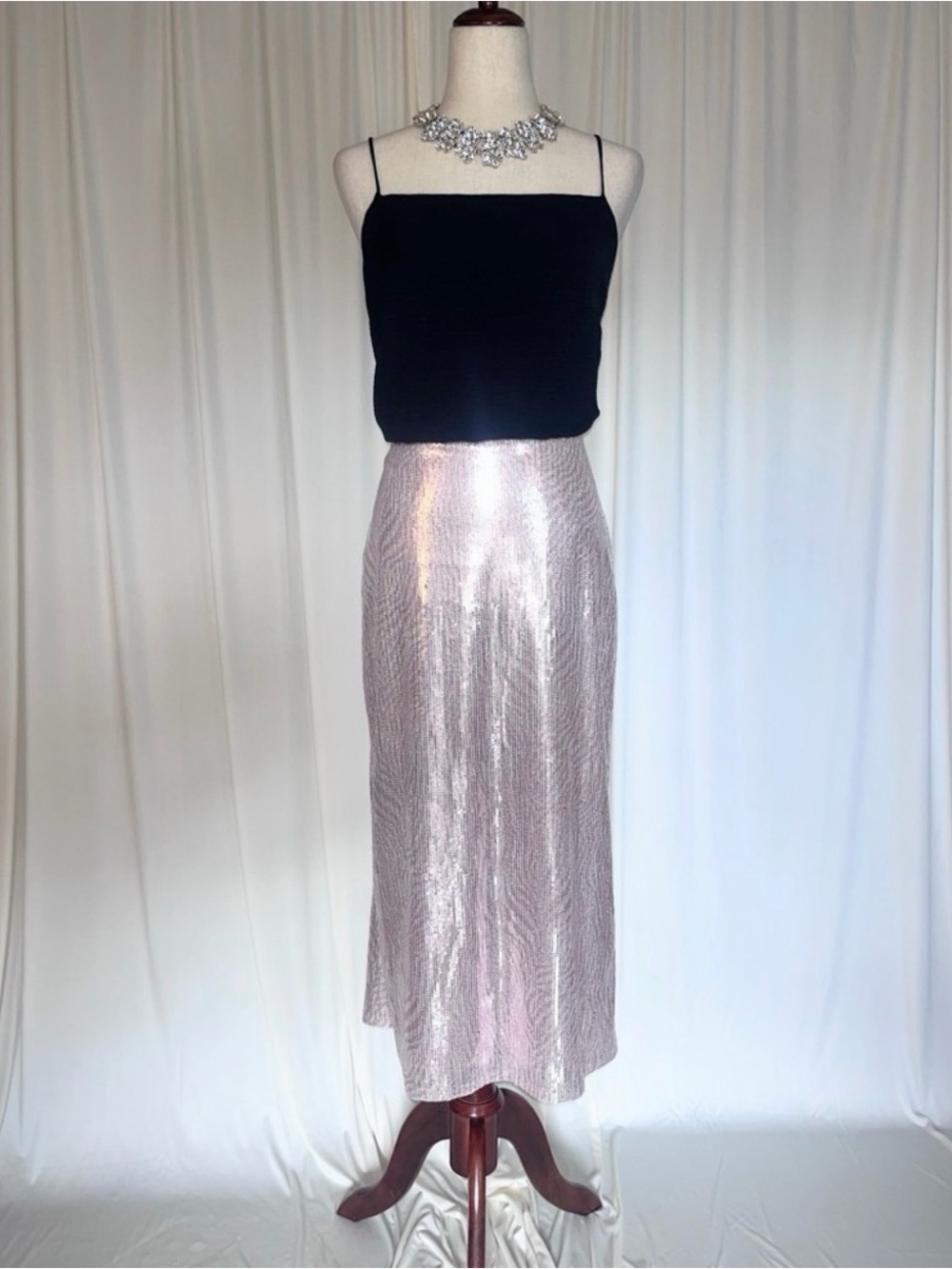 Michael Kors Elegant Pale Pink Zebra Print Sequin Midi Pencil Skirt Size M - Picture 2 of 5